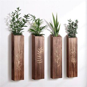4 Pack Wood Indoor Wall decor Planter Decor for Living Room Bedroom